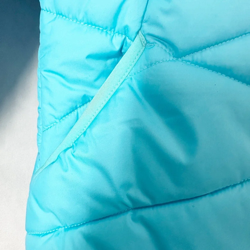 The North Face REVERSIBLE Puffer Jacket Girls Size Medium Blue Turquoise Orange